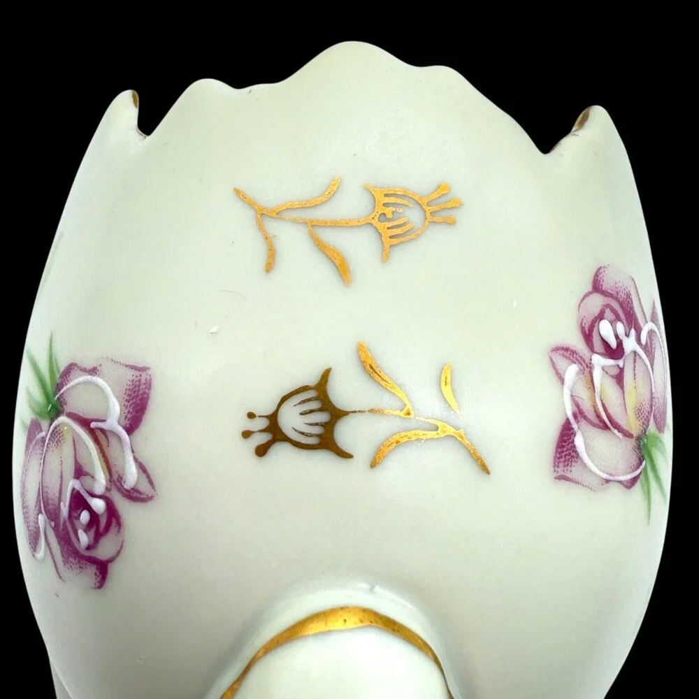 INARCO Broken Egg Planter Footed Vase Vtg 60s Hand Painted Roses Easter Spring